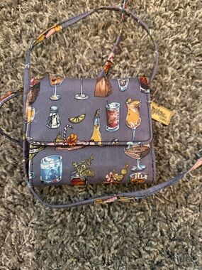 Nicole Miller Purple Crossbody Bag with Cocktail Print
